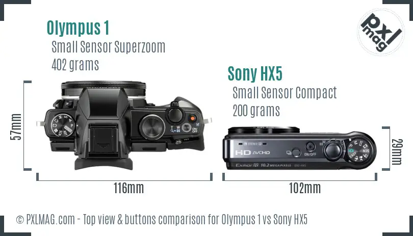 Olympus 1 vs Sony HX5 top view buttons comparison