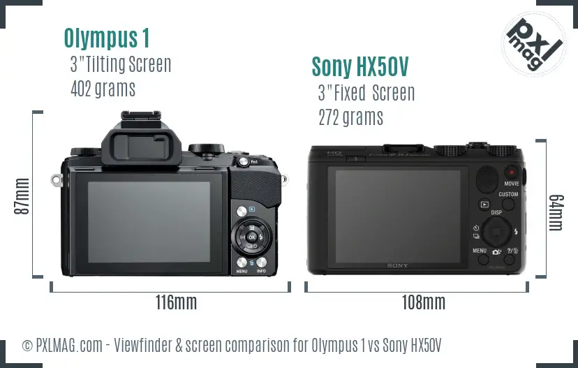 Olympus 1 vs Sony HX50V Screen and Viewfinder comparison