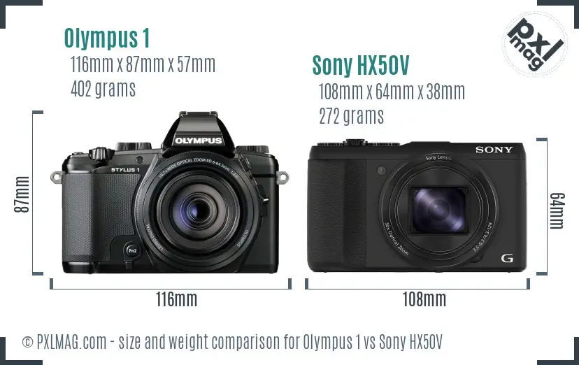 Olympus 1 vs Sony HX50V size comparison