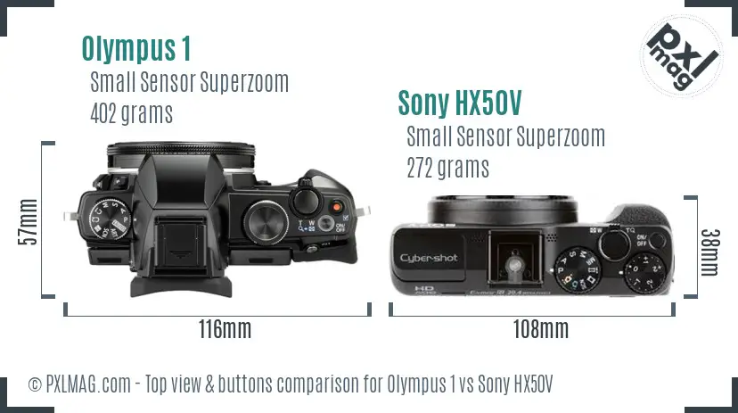 Olympus 1 vs Sony HX50V top view buttons comparison