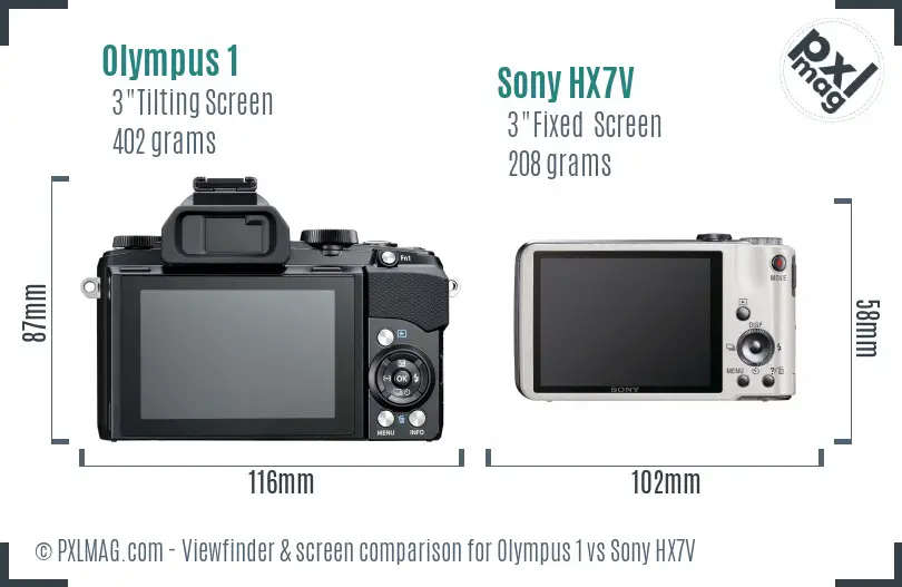 Olympus 1 vs Sony HX7V Screen and Viewfinder comparison