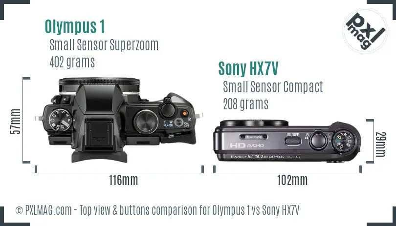 Olympus 1 vs Sony HX7V top view buttons comparison