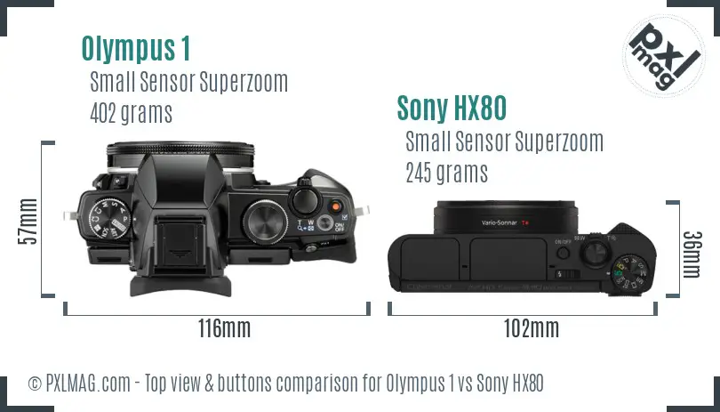 Olympus 1 vs Sony HX80 top view buttons comparison