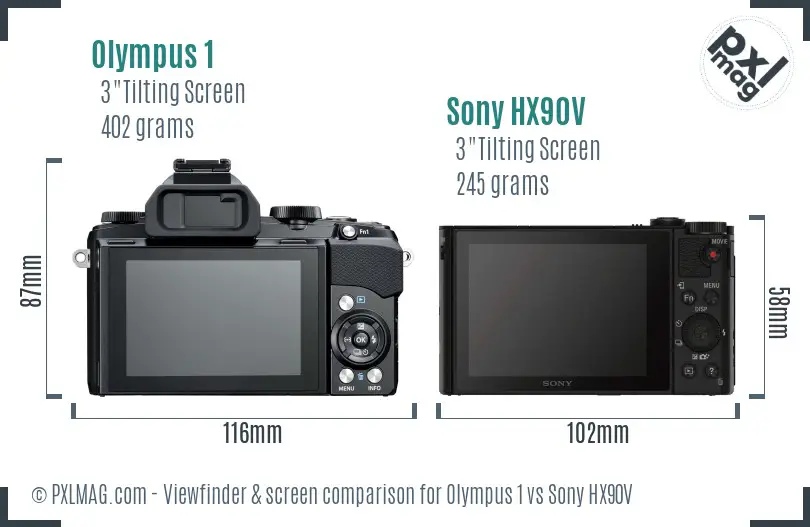 Olympus 1 vs Sony HX90V Screen and Viewfinder comparison