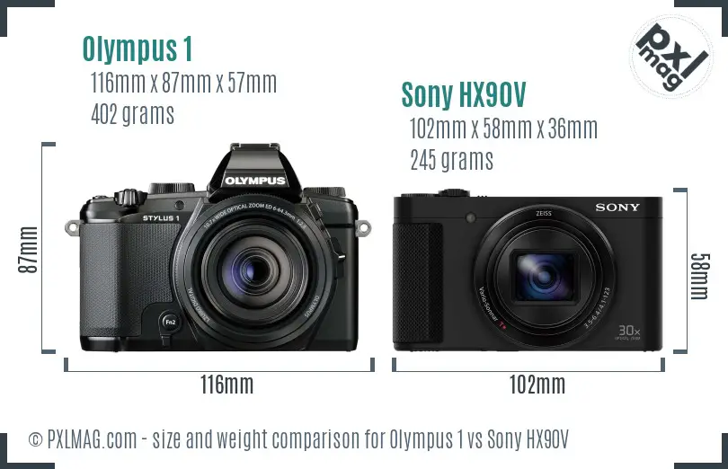 Olympus 1 vs Sony HX90V size comparison
