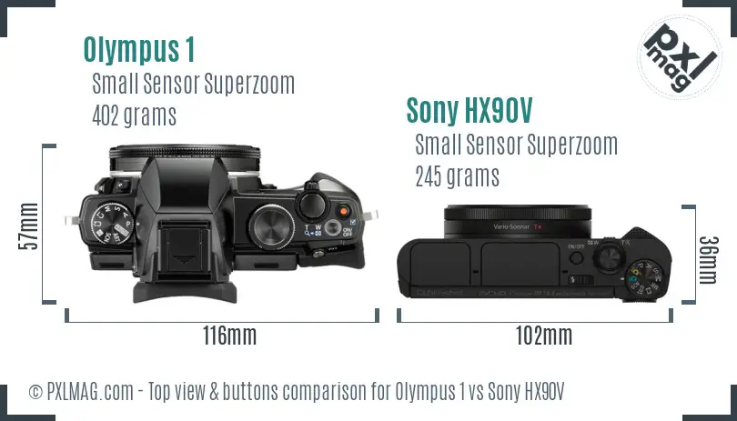 Olympus 1 vs Sony HX90V top view buttons comparison