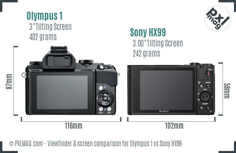 Olympus 1 vs Sony HX99 Screen and Viewfinder comparison