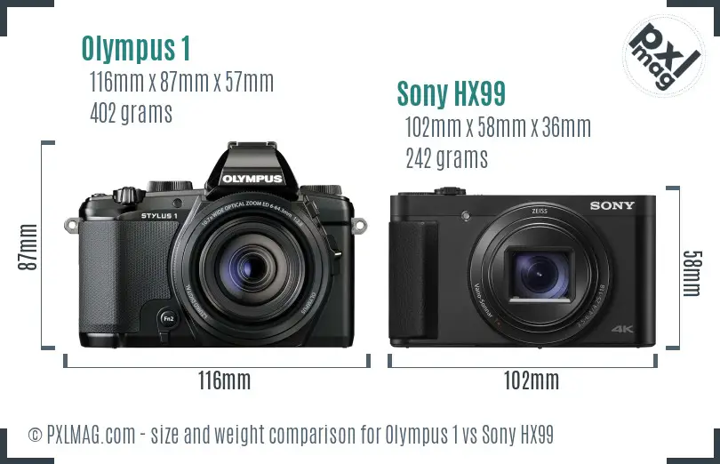 Olympus 1 vs Sony HX99 size comparison