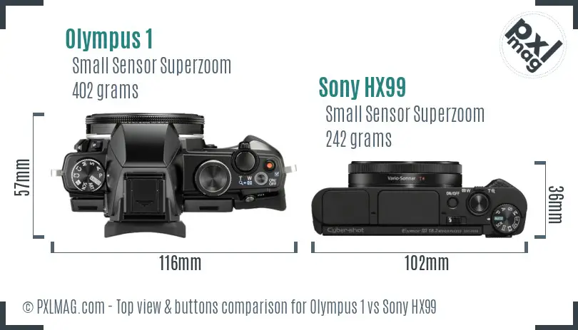 Olympus 1 vs Sony HX99 top view buttons comparison