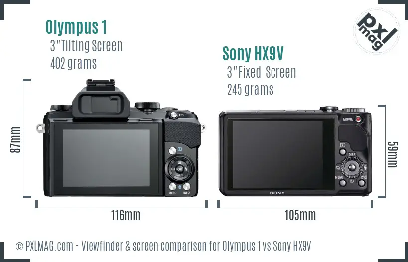 Olympus 1 vs Sony HX9V Screen and Viewfinder comparison