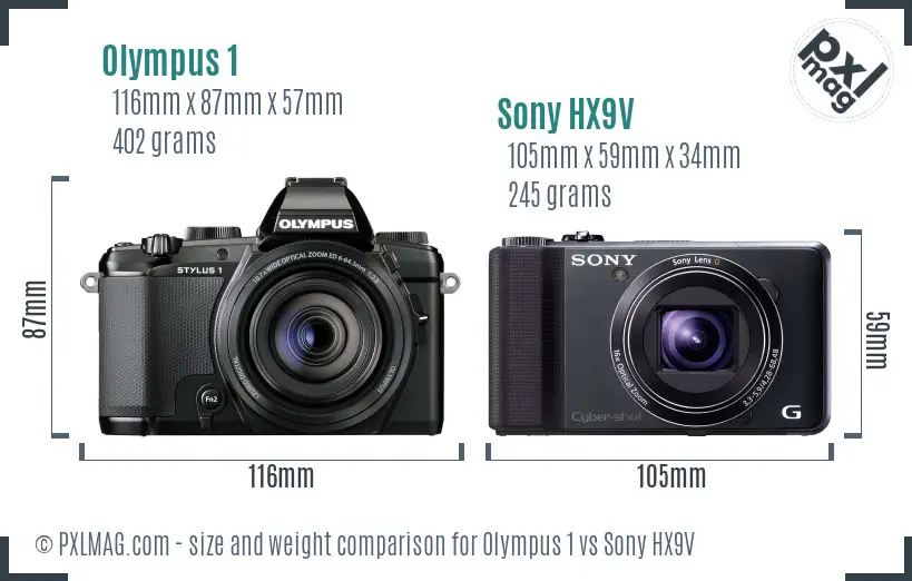 Olympus 1 vs Sony HX9V size comparison