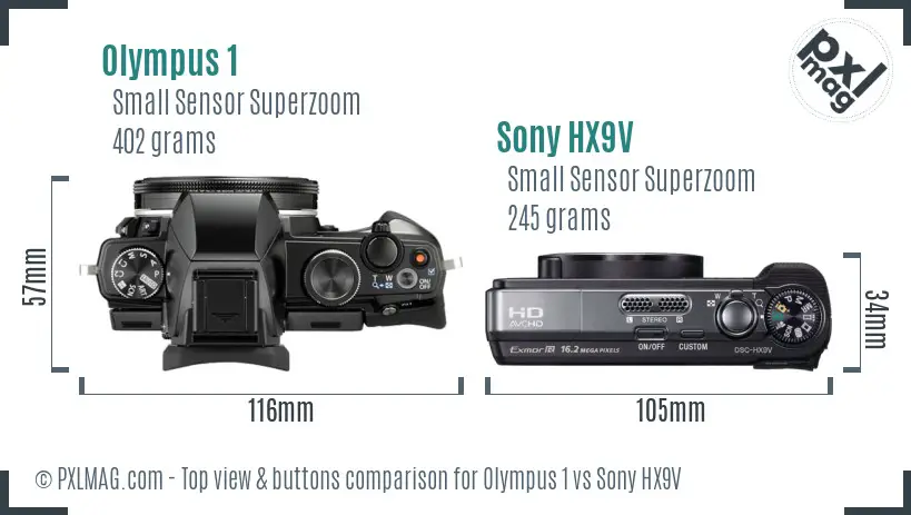 Olympus 1 vs Sony HX9V top view buttons comparison