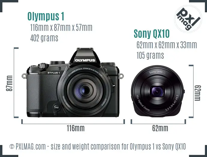 Olympus 1 vs Sony QX10 size comparison