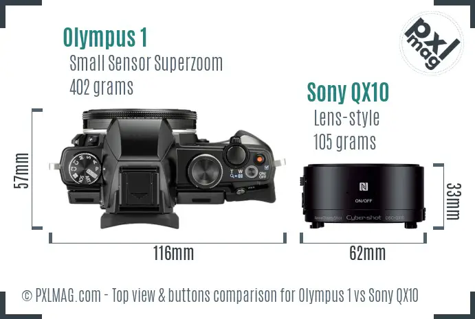 Olympus 1 vs Sony QX10 top view buttons comparison
