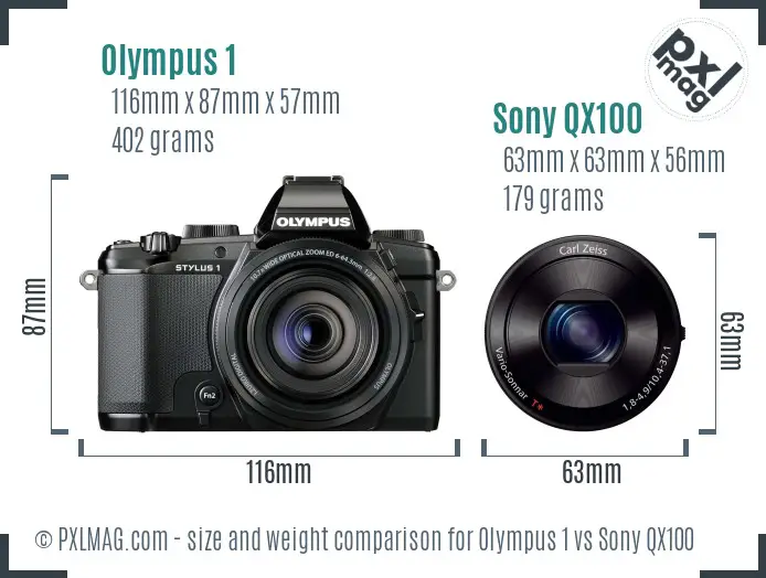 Olympus 1 vs Sony QX100 size comparison