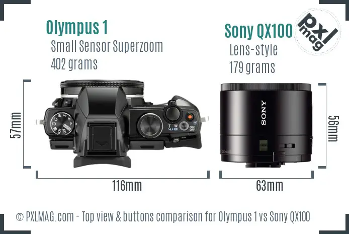 Olympus 1 vs Sony QX100 top view buttons comparison