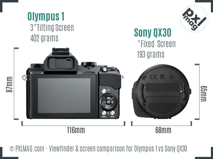 Olympus 1 vs Sony QX30 Screen and Viewfinder comparison