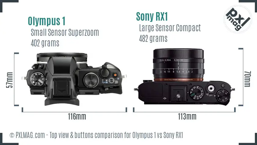 Olympus 1 vs Sony RX1 top view buttons comparison