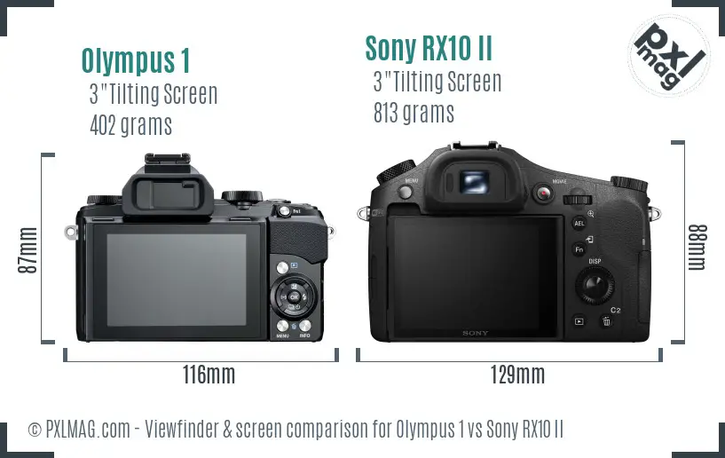Olympus 1 vs Sony RX10 II Screen and Viewfinder comparison