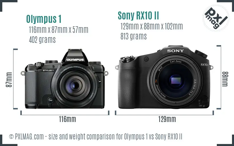 Olympus 1 vs Sony RX10 II size comparison