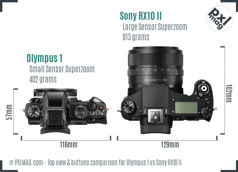 Olympus 1 vs Sony RX10 II top view buttons comparison