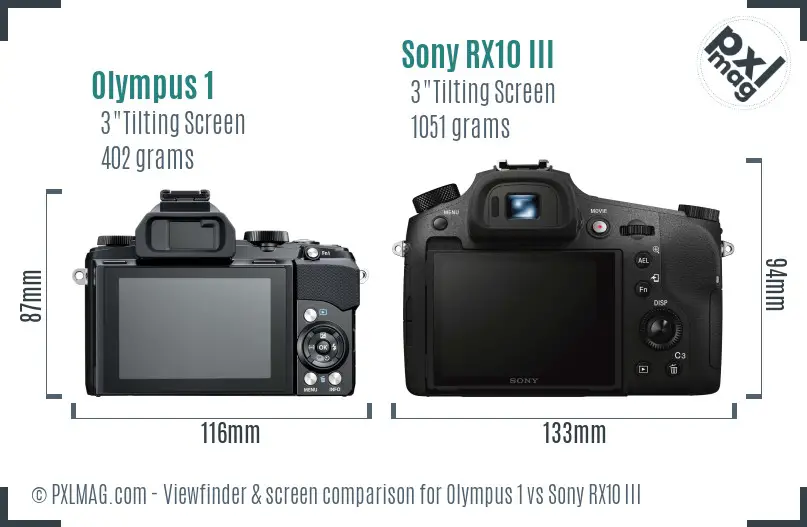 Olympus 1 vs Sony RX10 III Screen and Viewfinder comparison