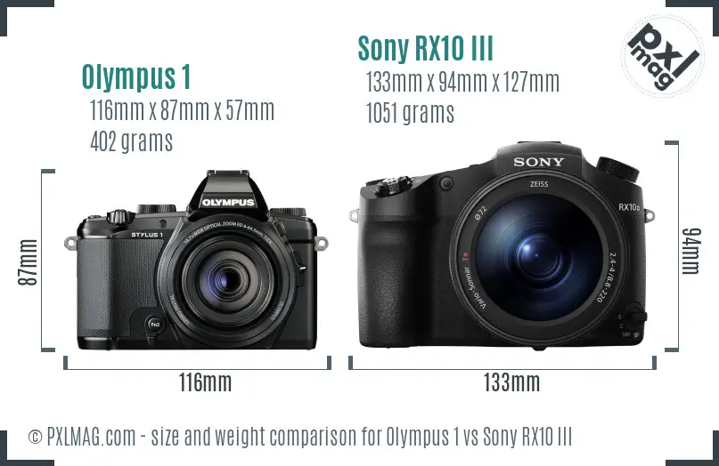 Olympus 1 vs Sony RX10 III size comparison