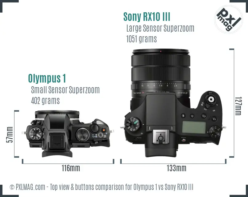 Olympus 1 vs Sony RX10 III top view buttons comparison