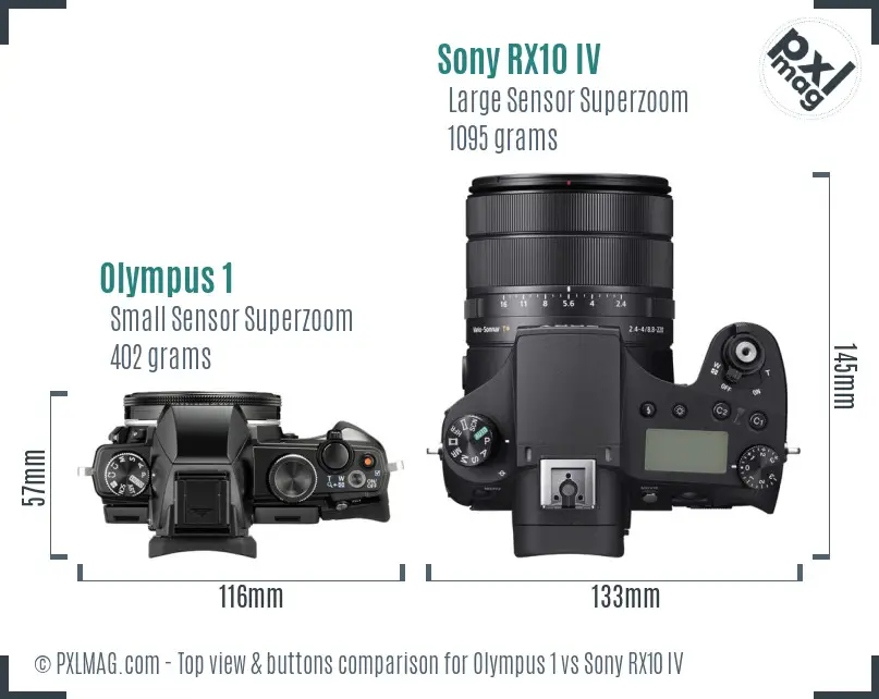 Olympus 1 vs Sony RX10 IV top view buttons comparison