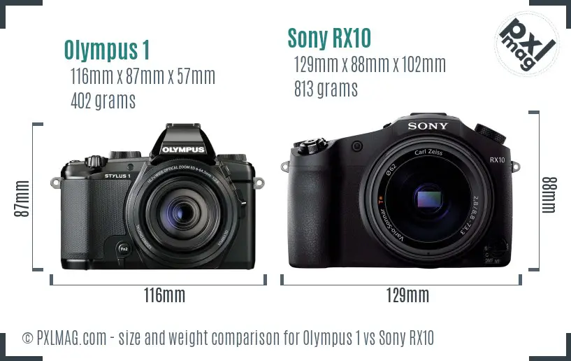 Olympus 1 vs Sony RX10 size comparison