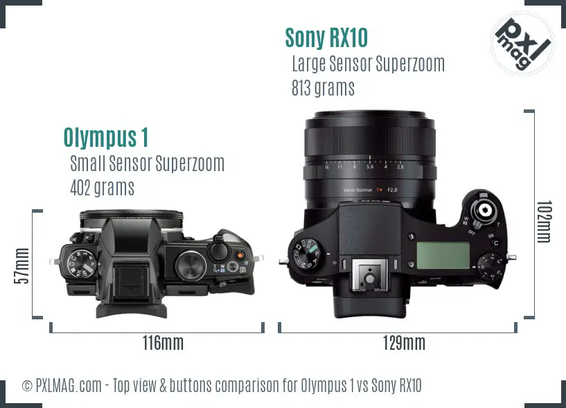 Olympus 1 vs Sony RX10 top view buttons comparison