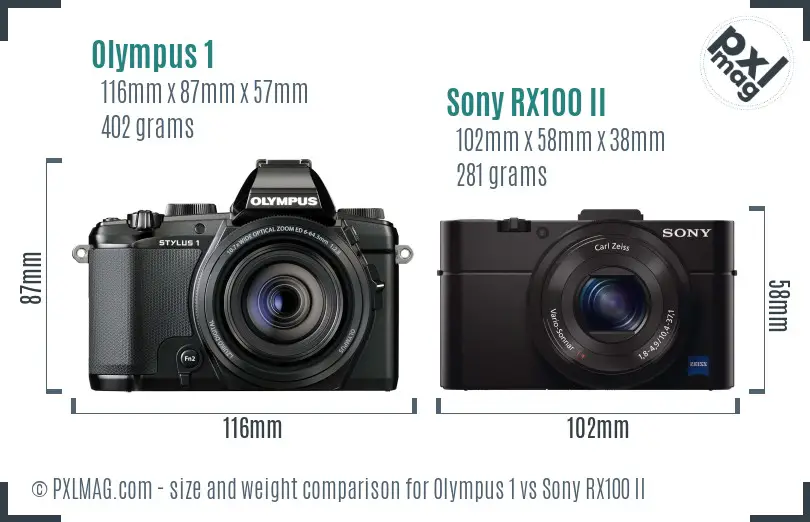 Olympus 1 vs Sony RX100 II size comparison