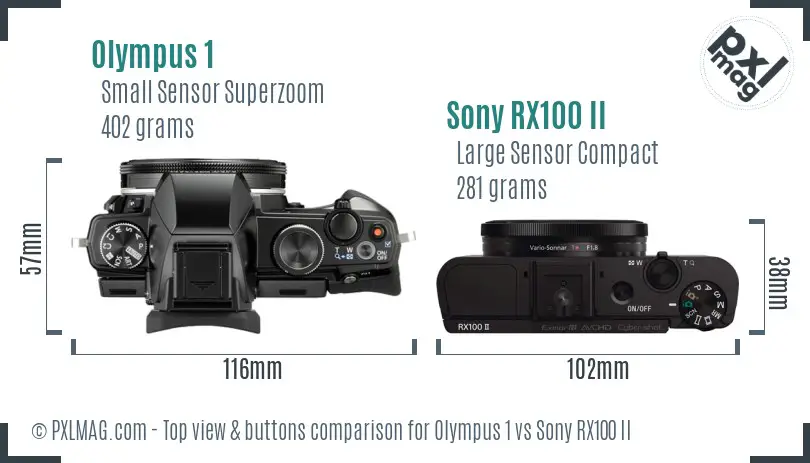 Olympus 1 vs Sony RX100 II top view buttons comparison
