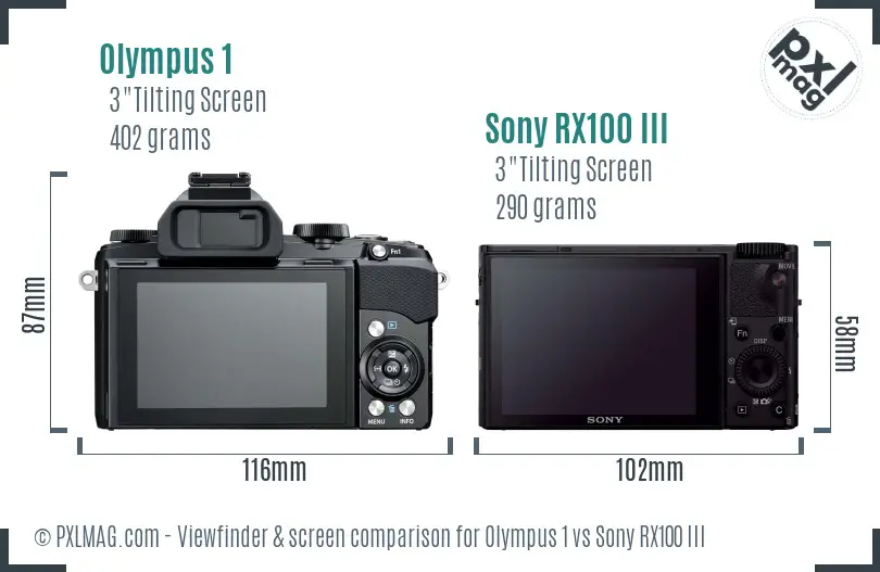 Olympus 1 vs Sony RX100 III Screen and Viewfinder comparison