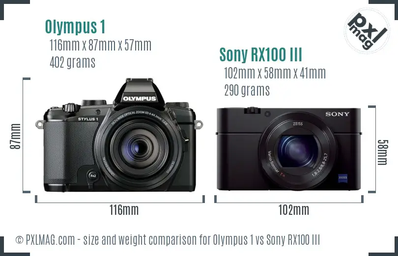 Olympus 1 vs Sony RX100 III size comparison