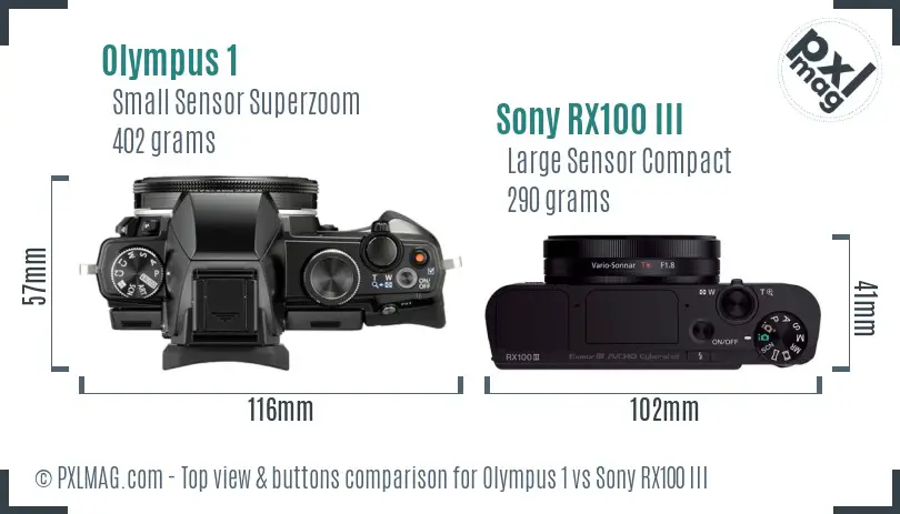 Olympus 1 vs Sony RX100 III top view buttons comparison