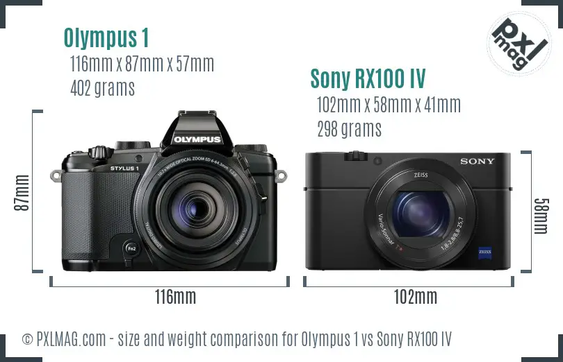 Olympus 1 vs Sony RX100 IV size comparison