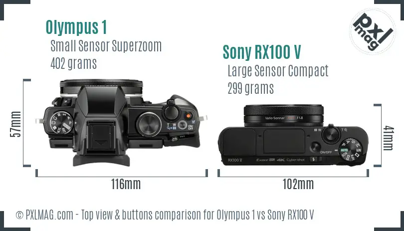 Olympus 1 vs Sony RX100 V top view buttons comparison