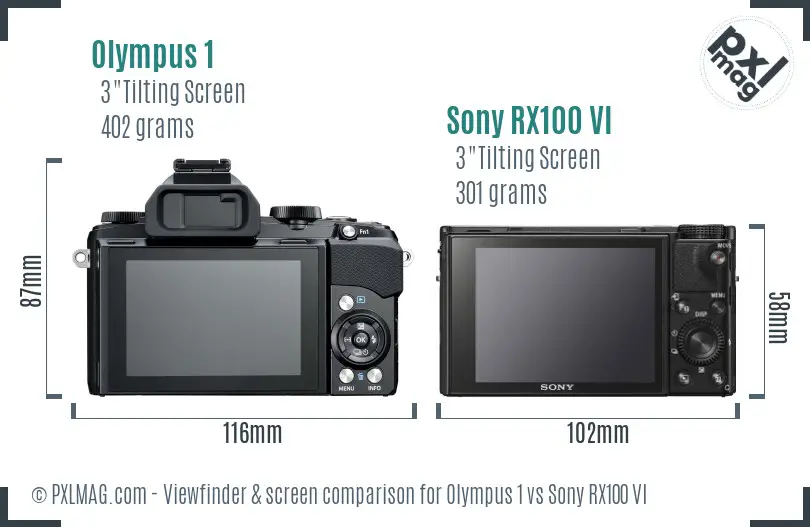 Olympus 1 vs Sony RX100 VI Screen and Viewfinder comparison