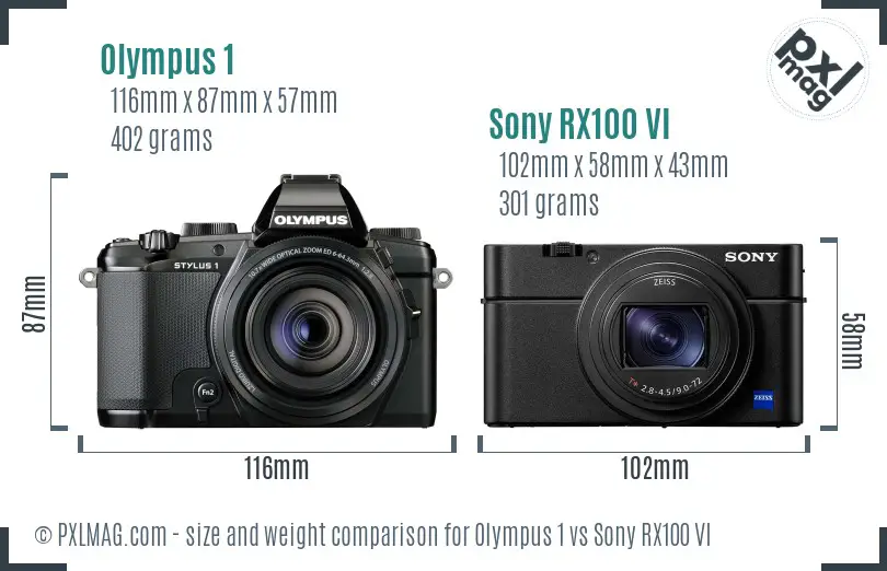 Olympus 1 vs Sony RX100 VI size comparison