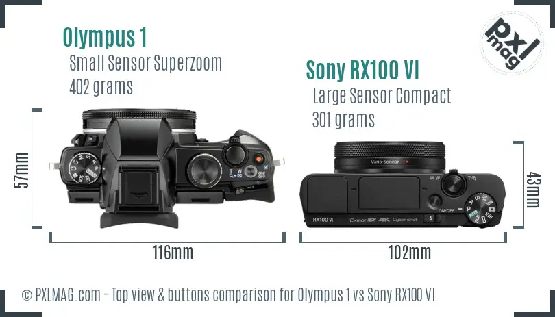 Olympus 1 vs Sony RX100 VI top view buttons comparison