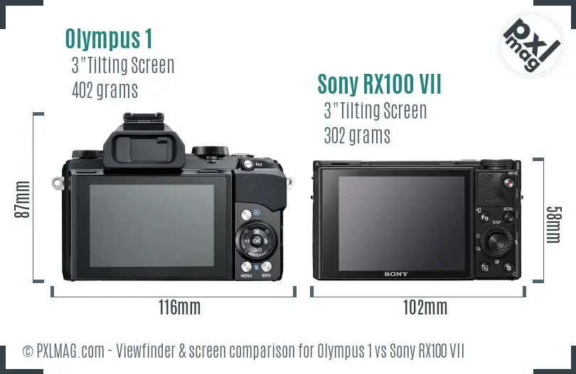 Olympus 1 vs Sony RX100 VII Screen and Viewfinder comparison