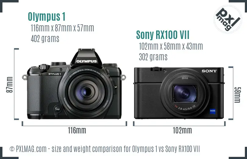 Olympus 1 vs Sony RX100 VII size comparison Olympus 1 vs Sony RX100 VII size comparison