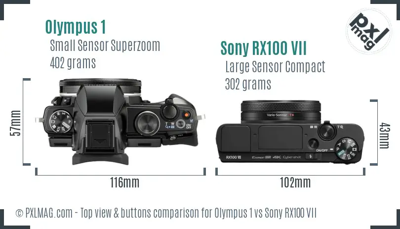 Olympus 1 vs Sony RX100 VII top view buttons comparison