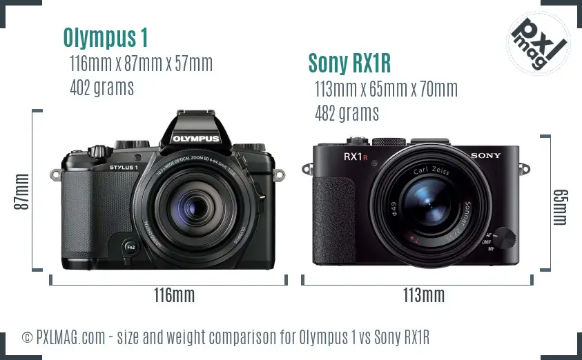 Olympus 1 vs Sony RX1R size comparison