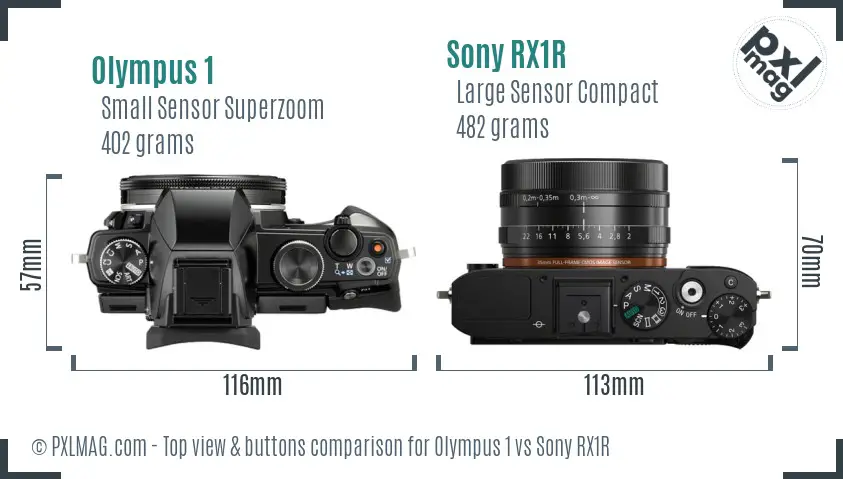 Olympus 1 vs Sony RX1R top view buttons comparison