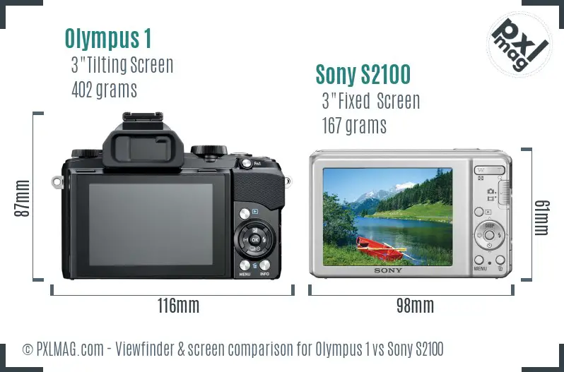 Olympus 1 vs Sony S2100 Screen and Viewfinder comparison