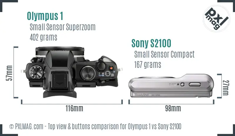 Olympus 1 vs Sony S2100 top view buttons comparison