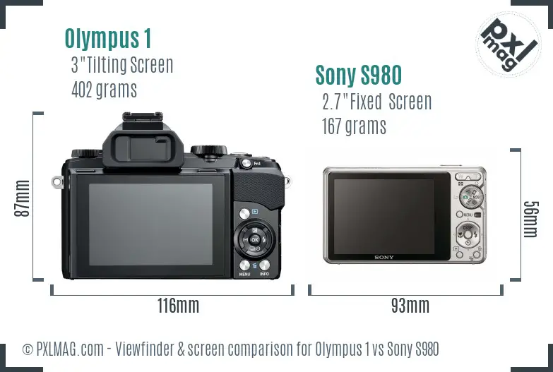 Olympus 1 vs Sony S980 Screen and Viewfinder comparison