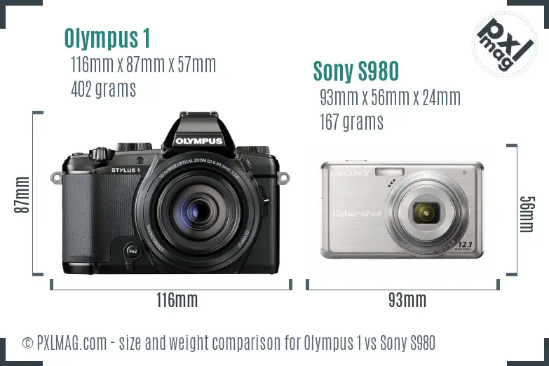 Olympus 1 vs Sony S980 size comparison